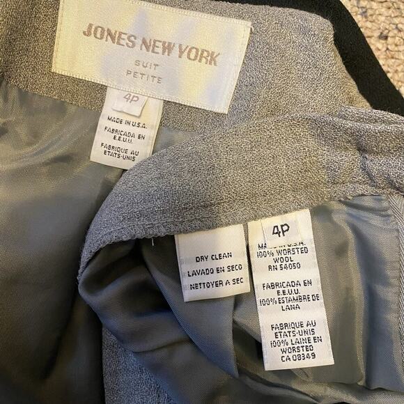 Jones New York Suit Women 4P Jacket Skirt Set Wool Mini USA Academia Career Grey - Picture 7 of 16